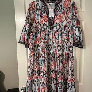 NWT Multi Color and Black Tiered Sundress with Bell Sleeves
